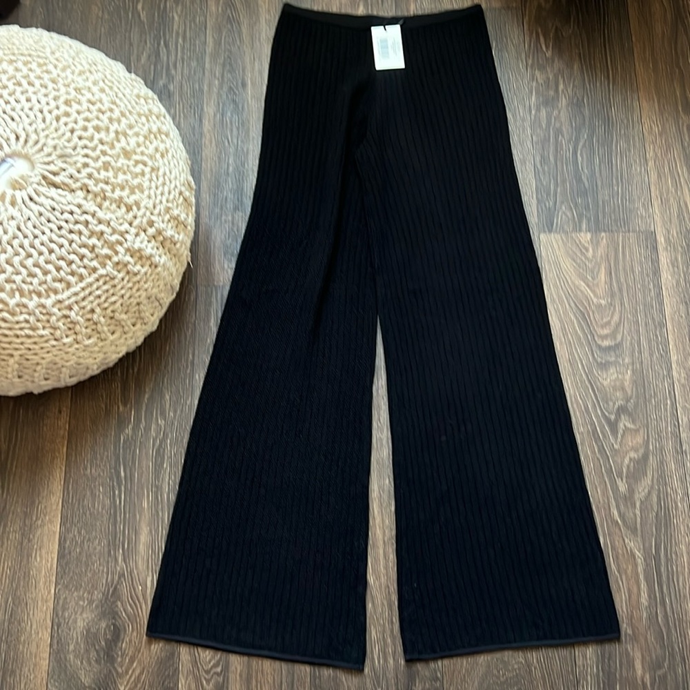 LESET Black Ribbed Wide-Leg Pants